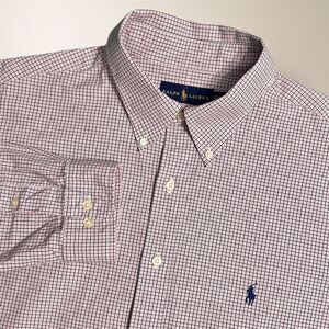 Ralph Lauren Men's 17 1/2 Pink Black Check Cotton Long Sleeve Button Down Shirt